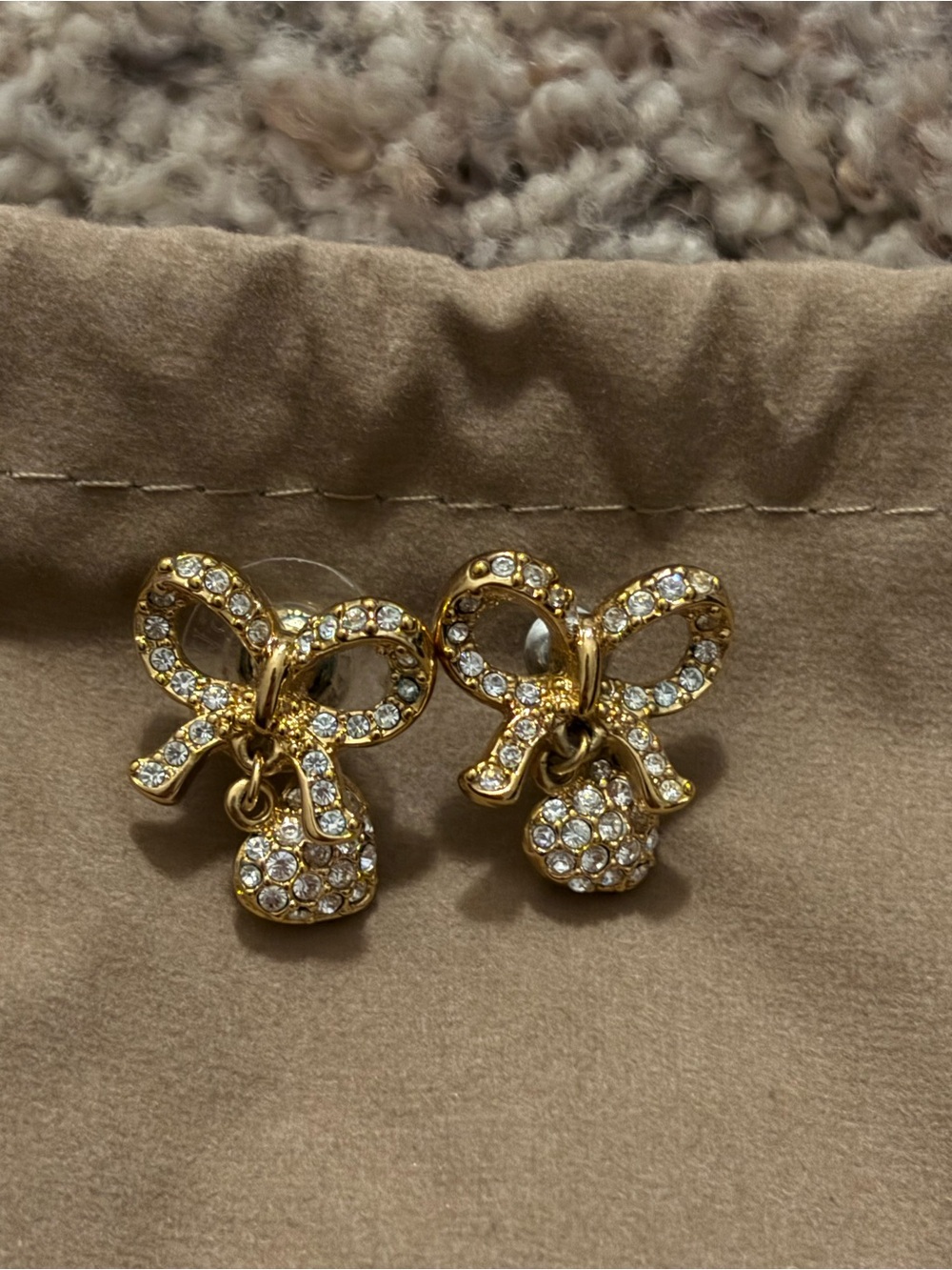 Gold Bow Crystal Drop Earrings - Women's Jewelry